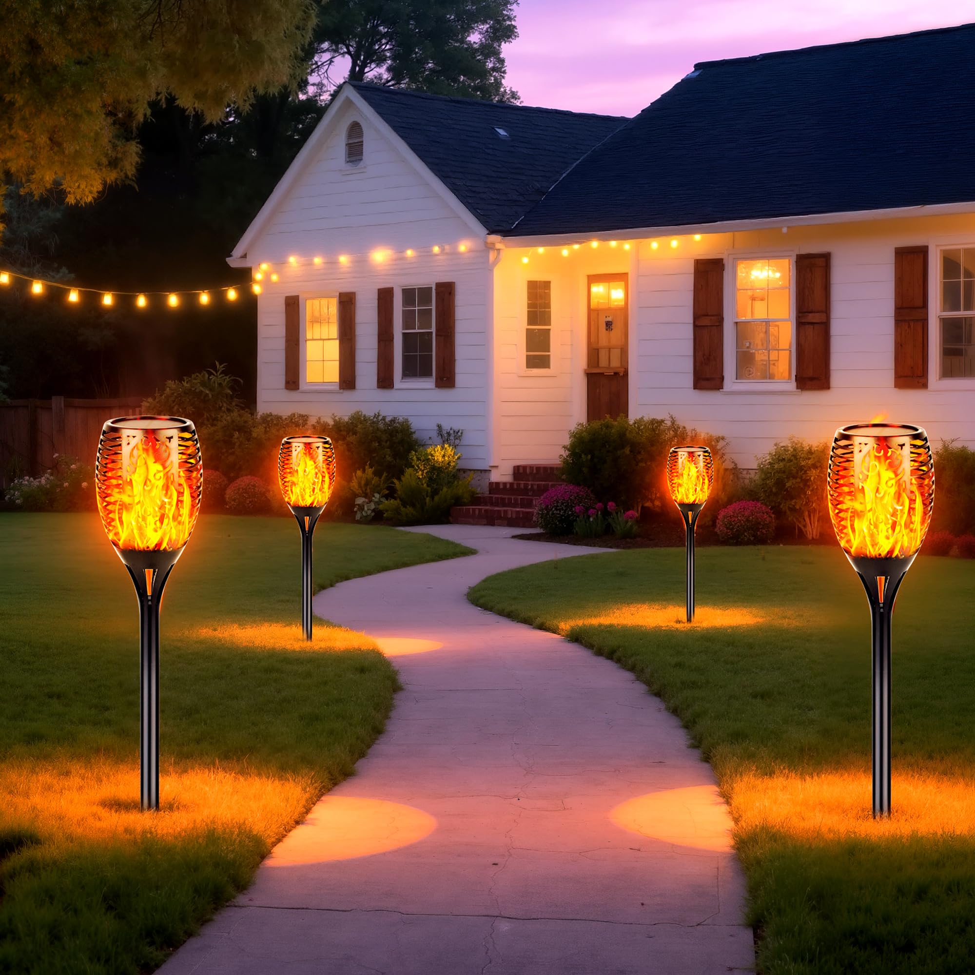 ライト・ランタン Jun Walensee Solar Tiki Torches with Flickering Flame,96 LED